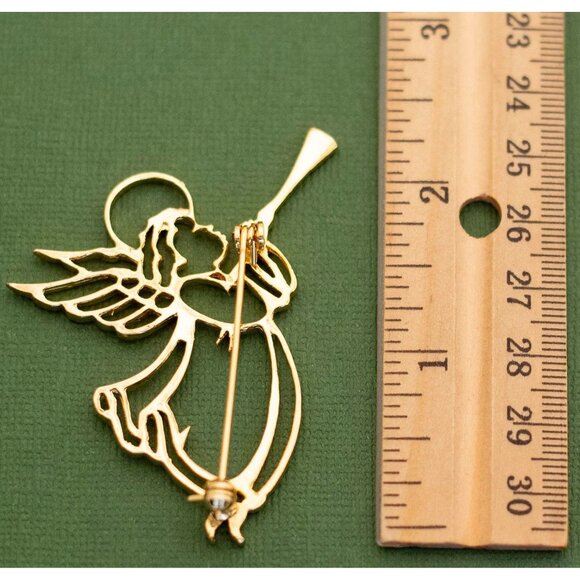 Vintage Mid Century Gold Tone Angel Brooch K1 - Picture 2 of 2